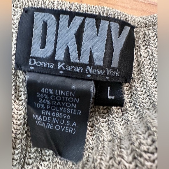 DKNY Linen Blend Loose-knit Button Down Oversized Slouchy Tan Cardigan Size L - Picture 6 of 10